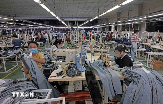 Công ty TNHH Việt Thắng JEAN mỗi năm xuất khẩu hàng triệu sản phẩm sang thị trường EU, Mỹ, Nhật Bản, Hàn Quốc. (Ảnh: Trần Việt/TTXVN)