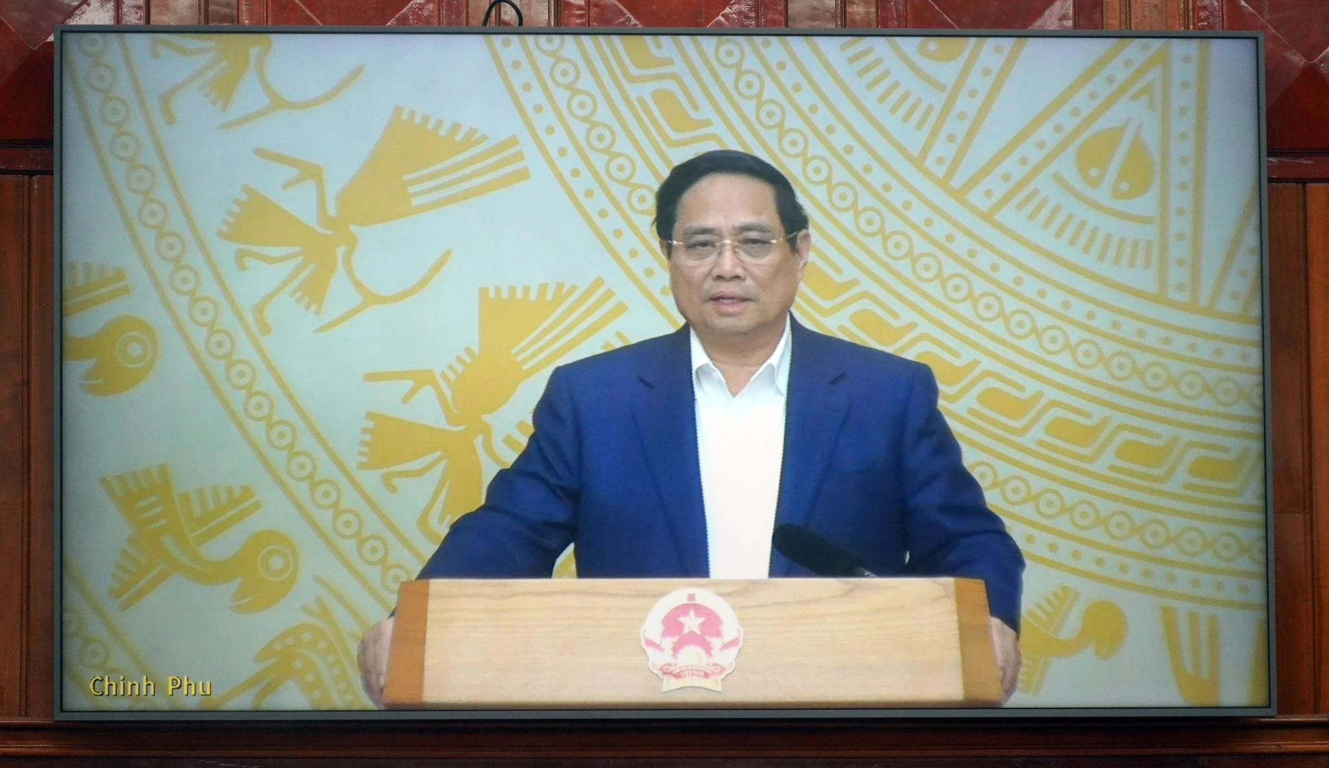 Thủ tướng Chính phủ Phạm Minh Chính, Trưởng Ban Chỉ đạo Quốc gia dữ liệu số phát biểu tại phiên họp (ảnh chụp qua màn hình) - Ảnh: N.M