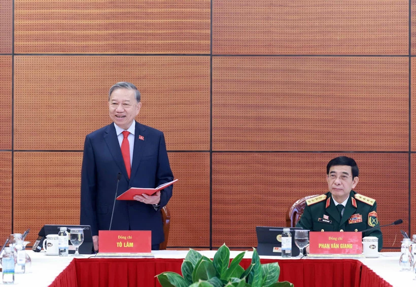 Tổng Bí thư Tô Lâm phát biểu thảo luận tại Đoàn. (Ảnh: TTXVN)