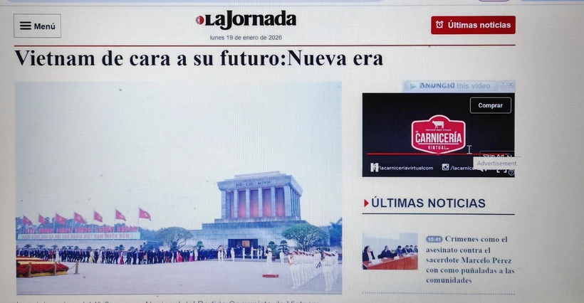 Bài báo được đăng trên trang báo mạng của tờ báo cánh tả lớn nhất Mexico La Jornada hôm 19/1. (Ảnh: Phương Lan/TTXVN)