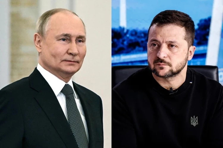 Tổng thống Nga Vladimir Putin (trái) và Tổng thống Ukraine Volodymyr Zelensky. (Ảnh: NBC News)