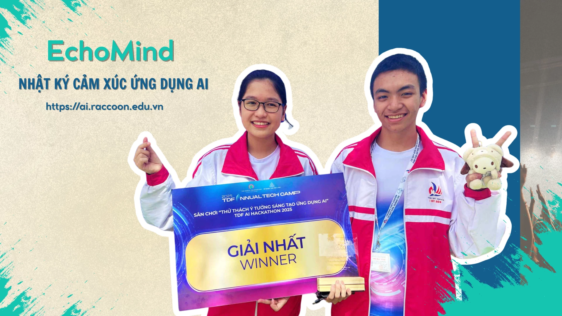 Phương Thảo và Nhật Huy giành giải nhất ở hạng mục AI Hackathon - Ảnh: Q.H