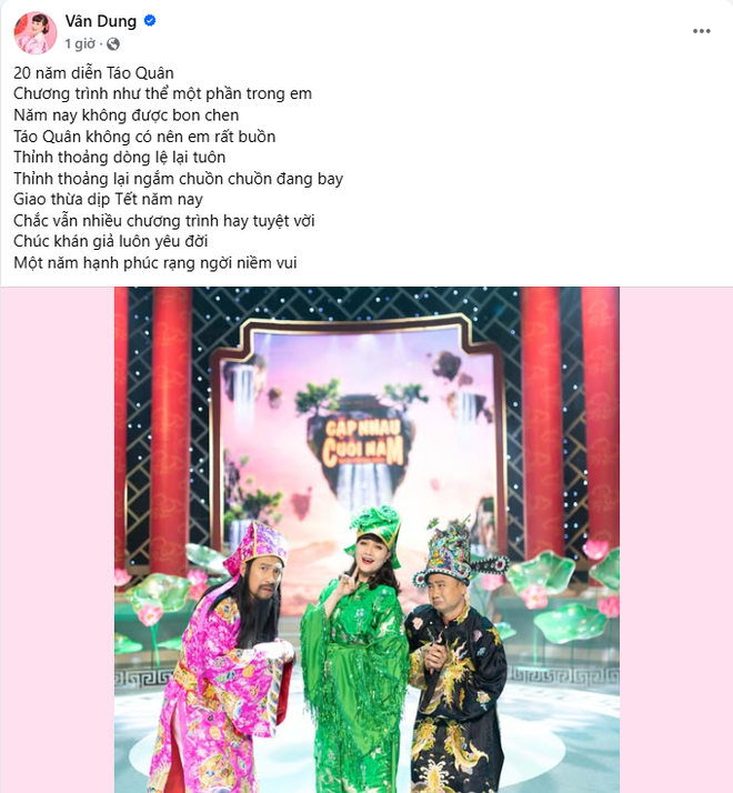 Bài đăng của nghệ sỹ Vân Dung. (Ảnh chụp màn hình)