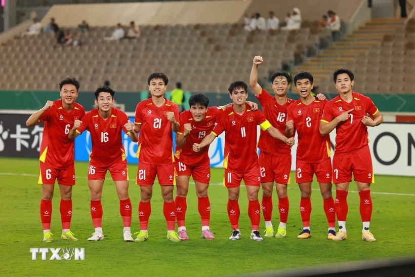Các cầu thủ U23 Việt Nam. (Nguồn: AFC/TTXVN phát)Các cầu thủ U23 Việt Nam. (Nguồn: AFC/TTXVN phát)