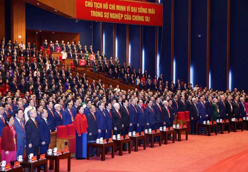 Thông báo về ngày làm việc thứ tư Đại hội đại biểu toàn quốc lần thứ XIV của Đảng. (Ảnh: TTXVN)