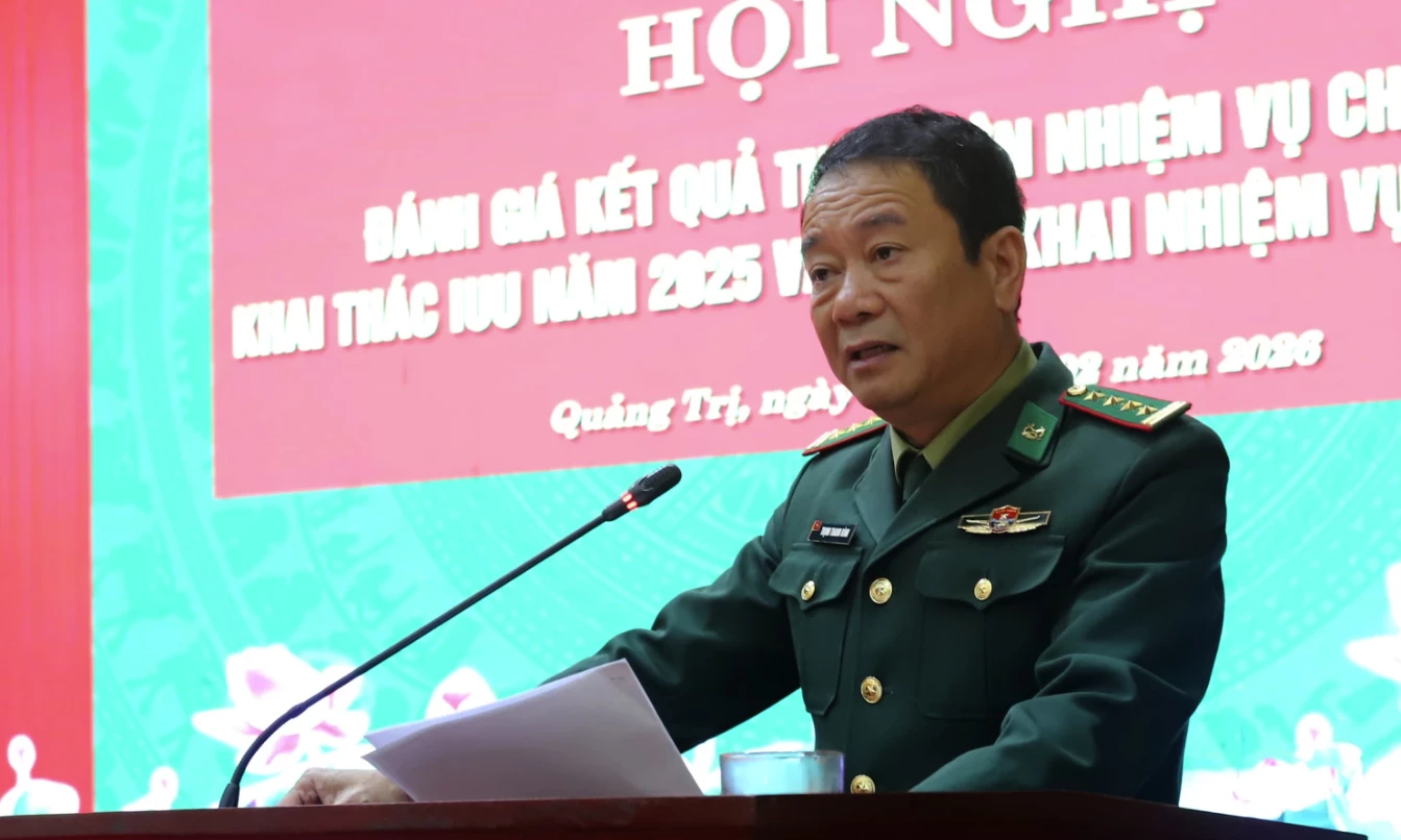 Đại tá Trịnh Thanh Bình, Chỉ huy trưởng Ban Chỉ huy BĐBP tỉnh phát biểu tại hội nghị - Ảnh: T.L