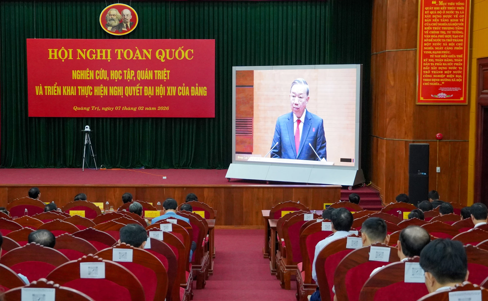 Quang cảnh hội nghị tại điểm cầu tỉnh Quảng Trị - Ảnh: N.H