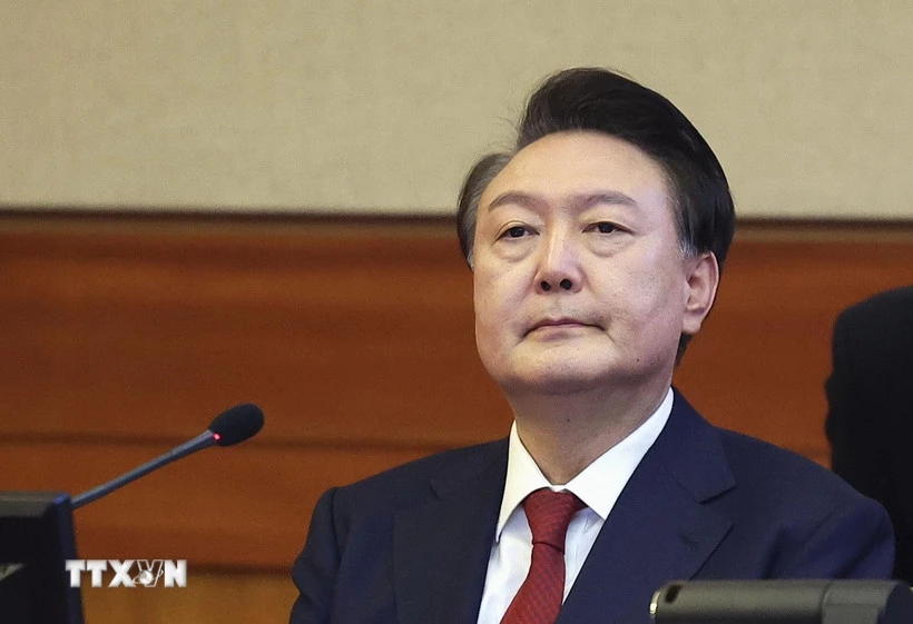 Cựu Tổng thống Hàn Quốc Yoon Suk Yeol tại Tòa án Hiến pháp ở Seoul ngày 21/1/2025. (Ảnh: Kyodo/TTXVN)