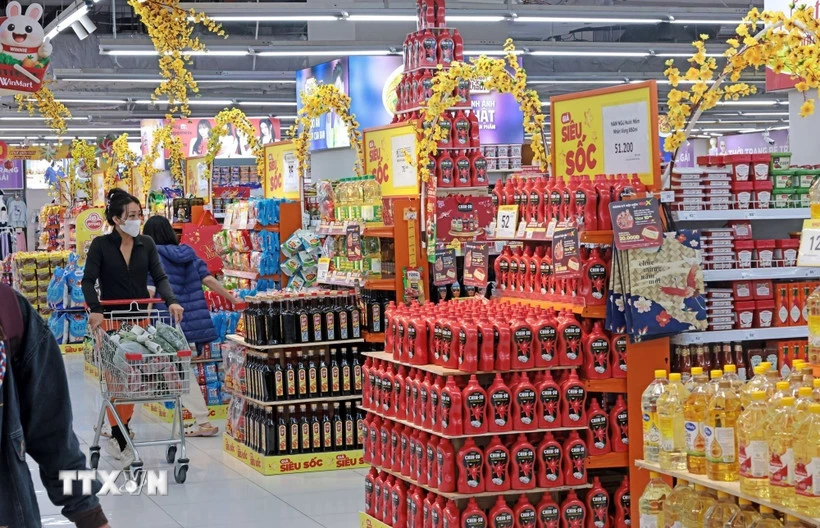 Đa dạng hàng hóa bày bán tại siêu thị. (Ảnh: Trần Việt/TTXVN)