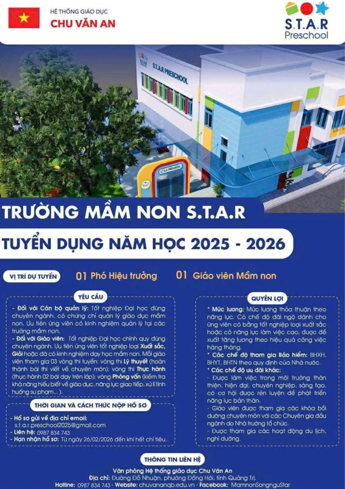 Trường Mầm non S.T.A.R tuyển dụng năm học 2025-2026