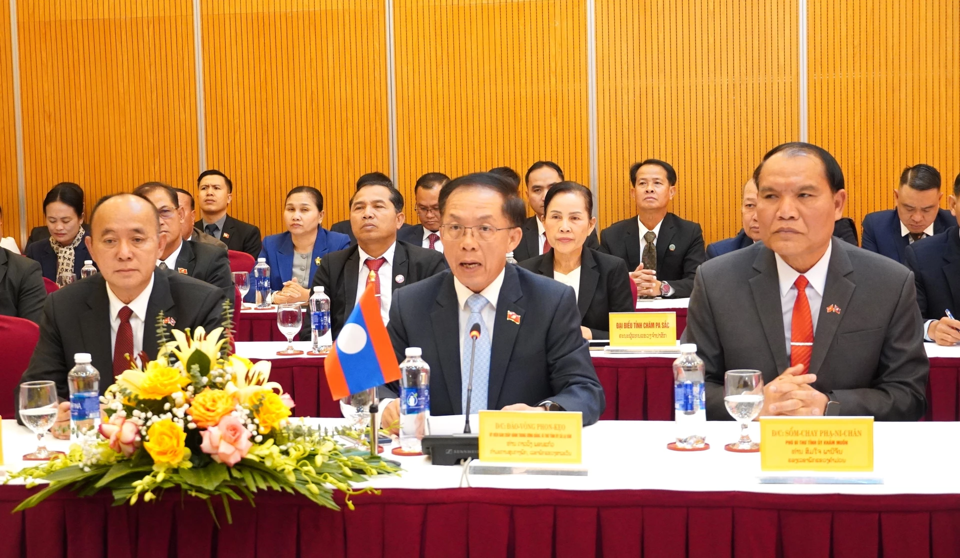 Đồng chí Đào-vông Phon-kẹo, Bí thư Tỉnh ủy tỉnh Sả Lạ Văn gửi lời chúc mừng năm mới đến Đảng bộ, chính quyền và nhân dân Quảng Trị - Ảnh: QV