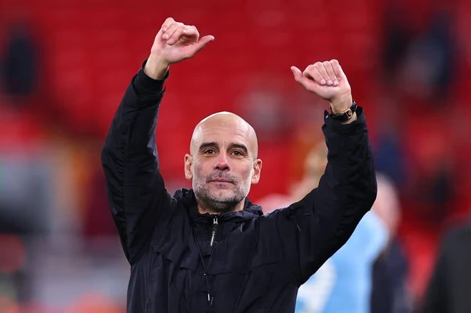 Pep Guardiola hân hoan sau chiến thắng. (Nguồn: Getty Images)