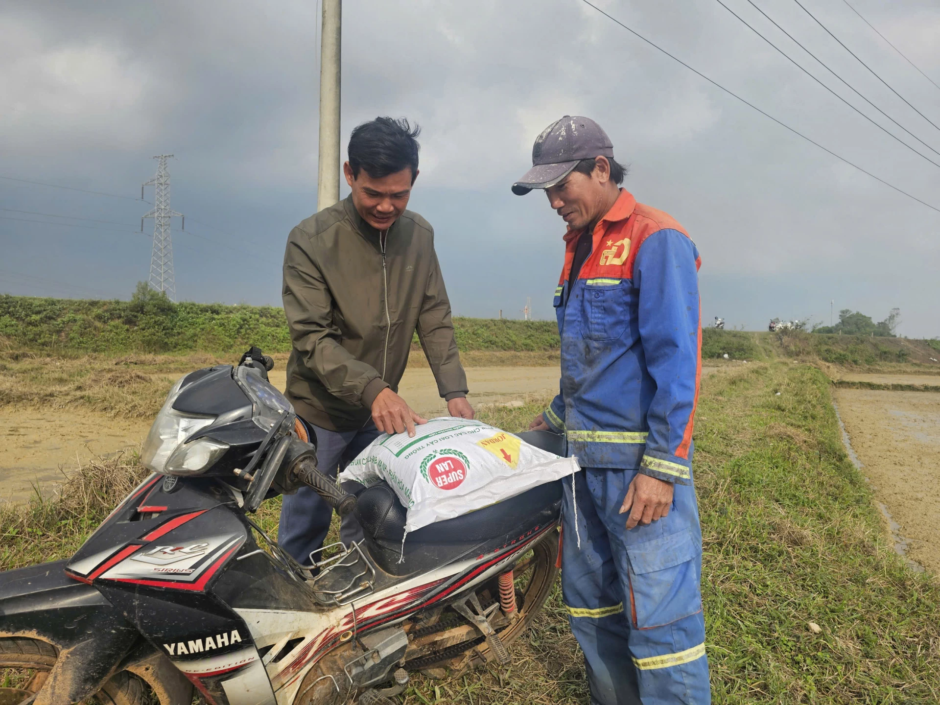 Ông Nguyễn Sáng (bên trái) đồng hành với người nông dân trên đồng ruộng - Ảnh: T.P