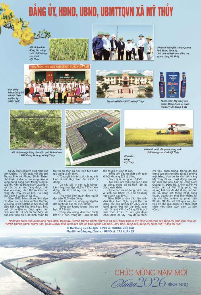 Đảng ủy, HĐND, UBND, UBMTTQ Việt Nam xã Mỹ Thủy chúc mừng năm mới