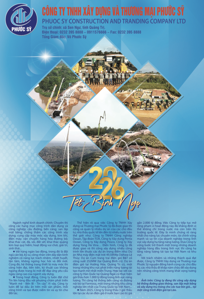 Công ty TNHH Xây dựng và Thương mại Phước Sỹ chúc mừng năm mới