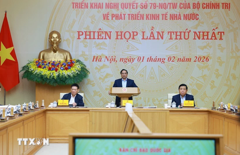 Thủ tướng Phạm Minh Chính chủ trì Phiên họp lần thứ nhất của Ban Chỉ đạo về phát triển kinh tế nhà nước. (Ảnh: Dương Giang/TTXVN)