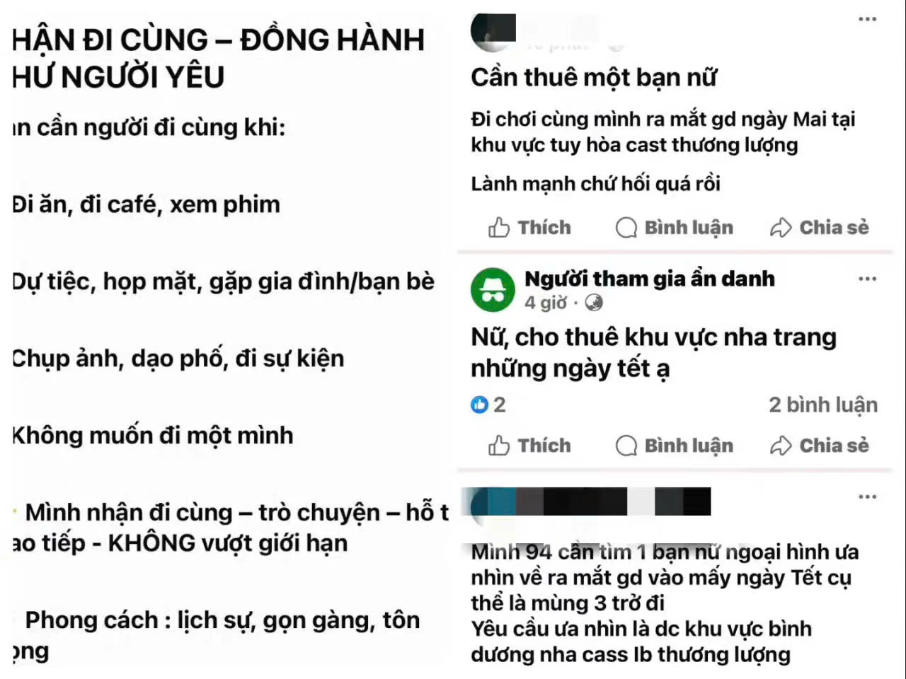 Dịch vụ “thuê người yêu” nở rộ trên mạng xã hội trong vào những ngày lễ tết.