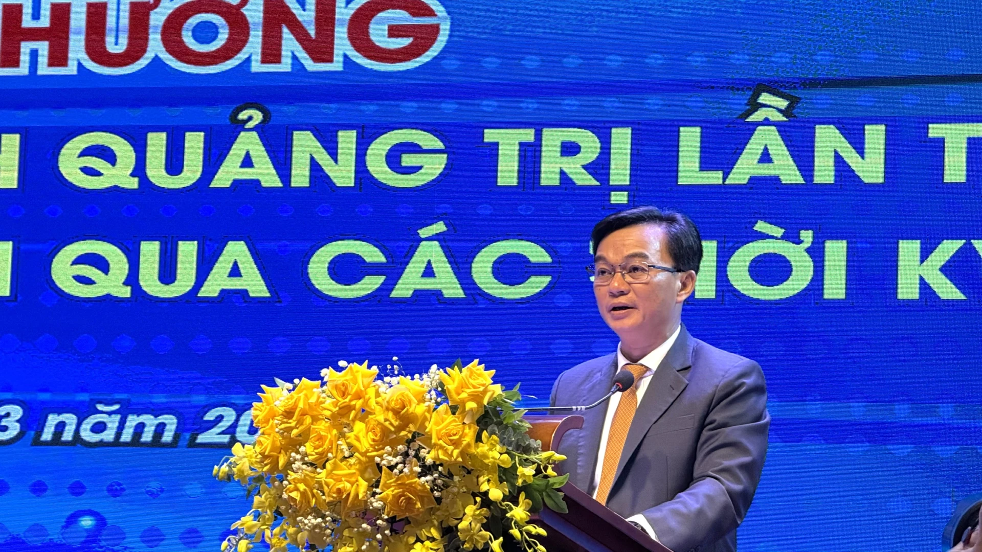 Đồng chí Nguyễn Chiến Thắng, Phó Bí thư Tỉnh ủy, Chủ tịch Ủy ban MTTQ Việt Nam tỉnh phát biểu tại buổi lễ - Ảnh: NL