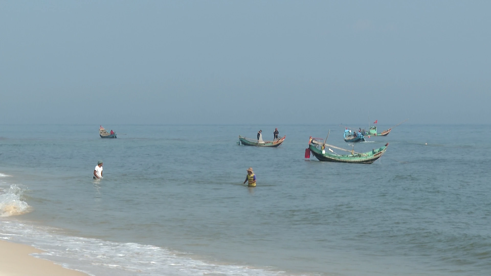 Hàng chục chiếc thuyền thu hoạch ruốc ở gần bơ - Ảnh: H.T