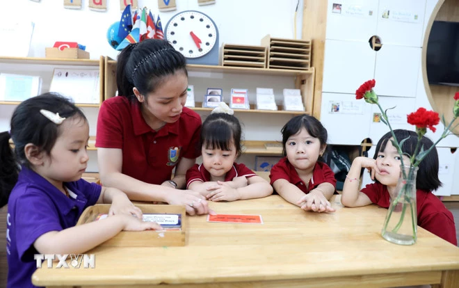 Một giờ học tại trường mầm non. (Ảnh: Thế Duyệt/TTXVN)