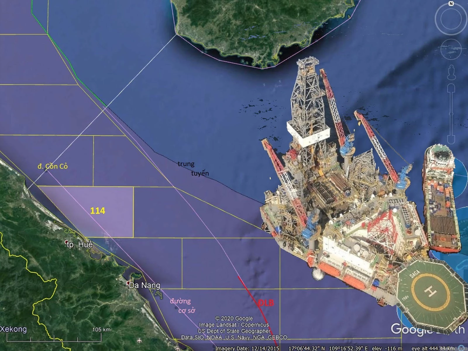 Vị trí Lô 114 có mỏ Kèn Bầu hoàn toàn nằm gọn trong vùng đặc quyền kinh tế của Việt Nam - Ảnh: P.V.N