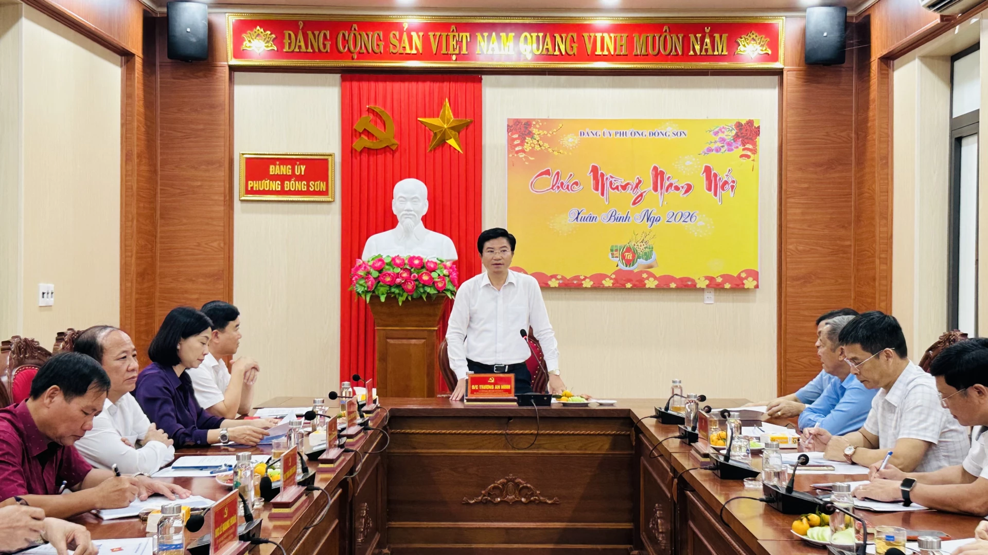 Đồng chí Trương An Ninh, Trưởng Ban Tuyên Giáo và Dân vận Tỉnh uỷ phát biểu tại buổi làm việc - Ảnh: B.N