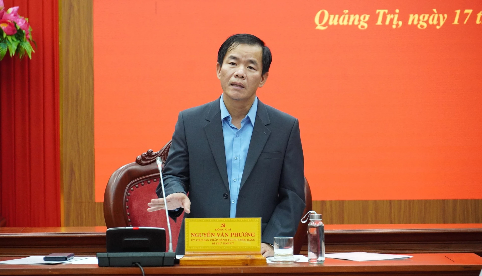 Đồng chí Nguyễn Văn Phương, Bí thư Tỉnh ủy đề nghị cần nâng cao chất lượng các chỉ số liên quan đến phát triển khoa học-công nghệ, đổi mới sáng tạo và chuyển đổi số - Ảnh: QV