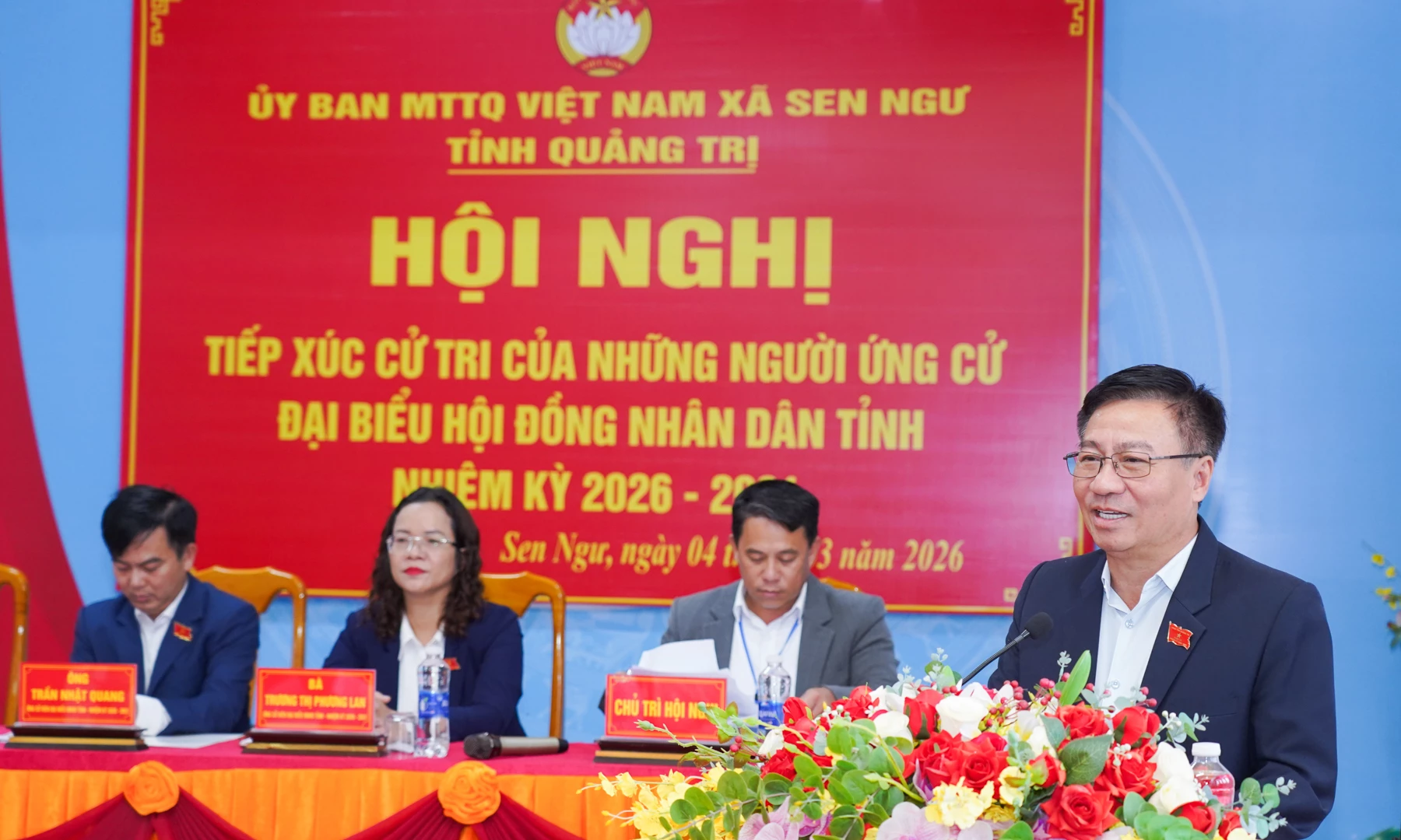 Ông Đào Mạnh Hùng, Ủy viên BTV Tỉnh ủy, Ủy viên BTV Đảng ủy các cơ quan Đảng tỉnh, Bí thư Đảng ủy, Phó Chủ tịch Thường trực Ủy ban MTTQ Việt Nam tỉnh trình bày chương trình hành động - Ảnh: L.T