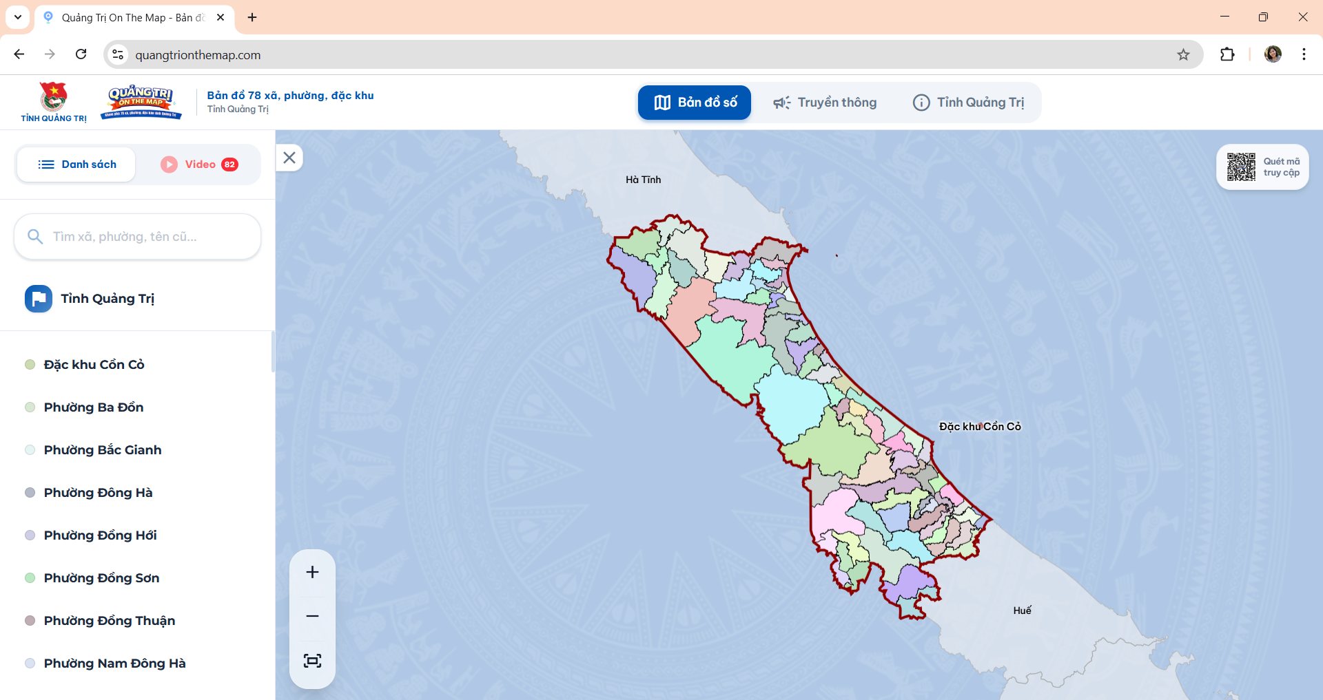 Giao diện bản đồ số Quảng Trị on the map - Ảnh: LT