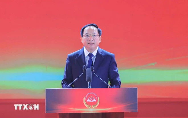 Ông Trịnh Văn Quyết, Ủy viên Bộ Chính trị, Bí thư Trung ương Đảng, Trưởng ban Tuyên giáo và Dân vận Trung ương phát biểu. (Ảnh: Phan Phương/TTXVN)