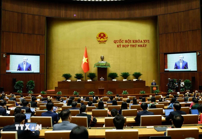 Tổng Bí thư Tô Lâm phát biểu tại phiên khai mạc kỳ họp thứ Nhất, Quốc hội khóa XVI. (Ảnh: Thống Nhất/TTXVN)