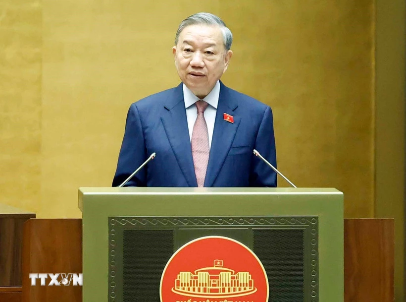 Tổng Bí thư Tô Lâm phát biểu tại phiên khai mạc kỳ họp thứ Nhất, Quốc hội khóa XVI. (Ảnh: Thống Nhất/TTXVN)