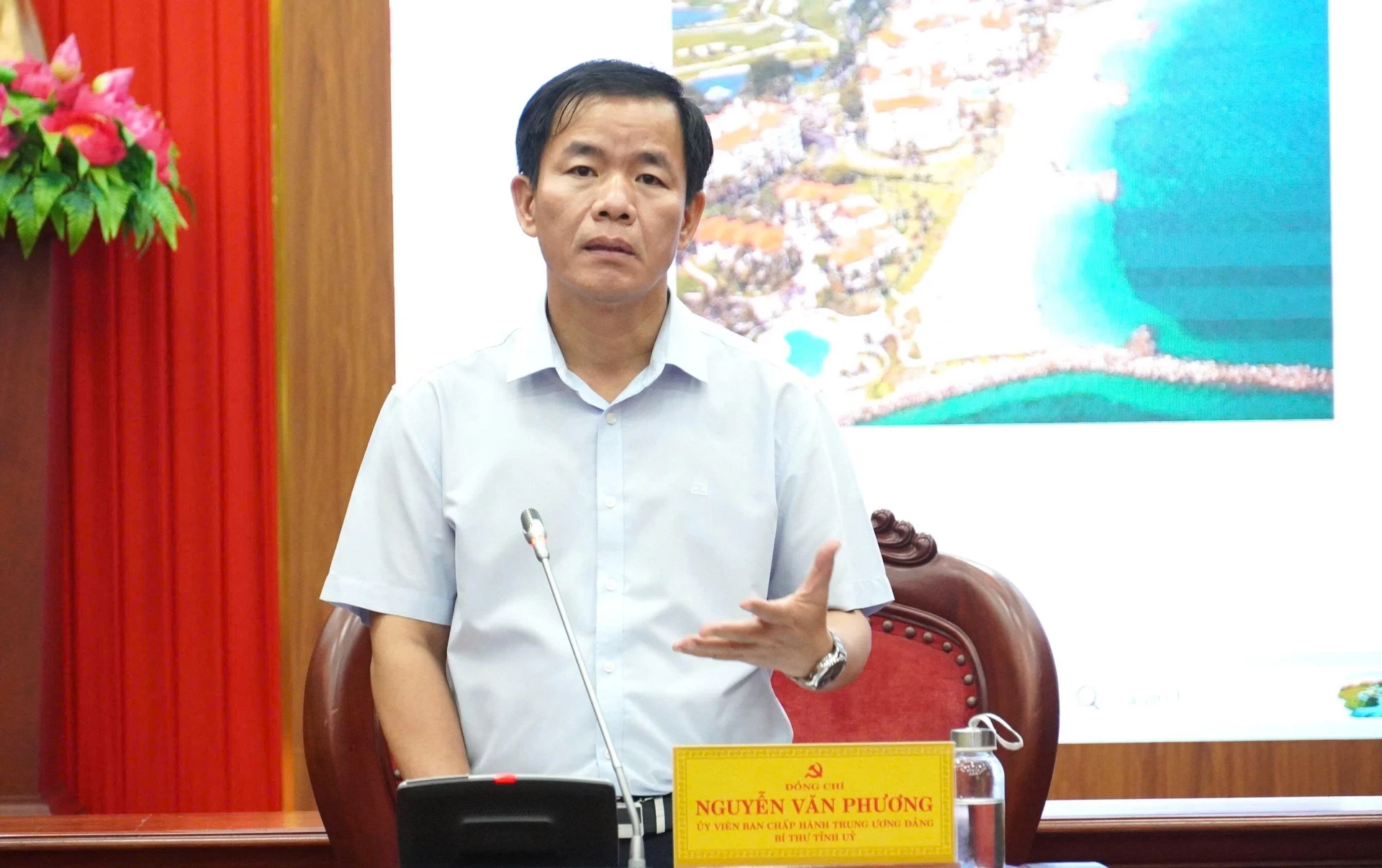 Đồng chí Nguyễn Văn Phương, Ủy viên Trung ương Đảng, Bí thư Tỉnh ủy phát biểu kết luận tại buổi làm việc - Ảnh: Q.V