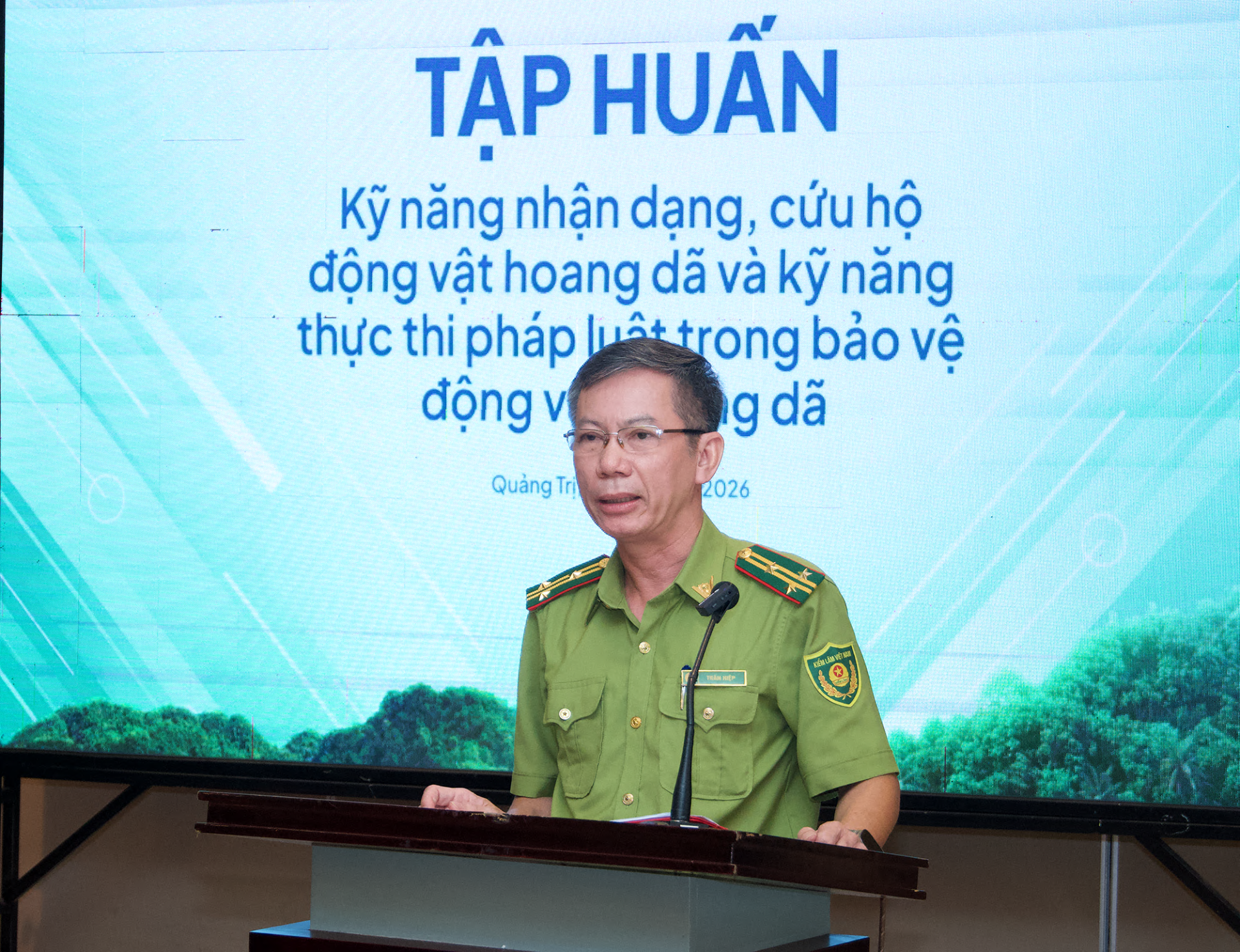 Đại diện lãnh đạo Chi Cục Kiểm lâm tỉnh Quảng Trị phát biểu tại lớp tập huấn - Ảnh: N.H