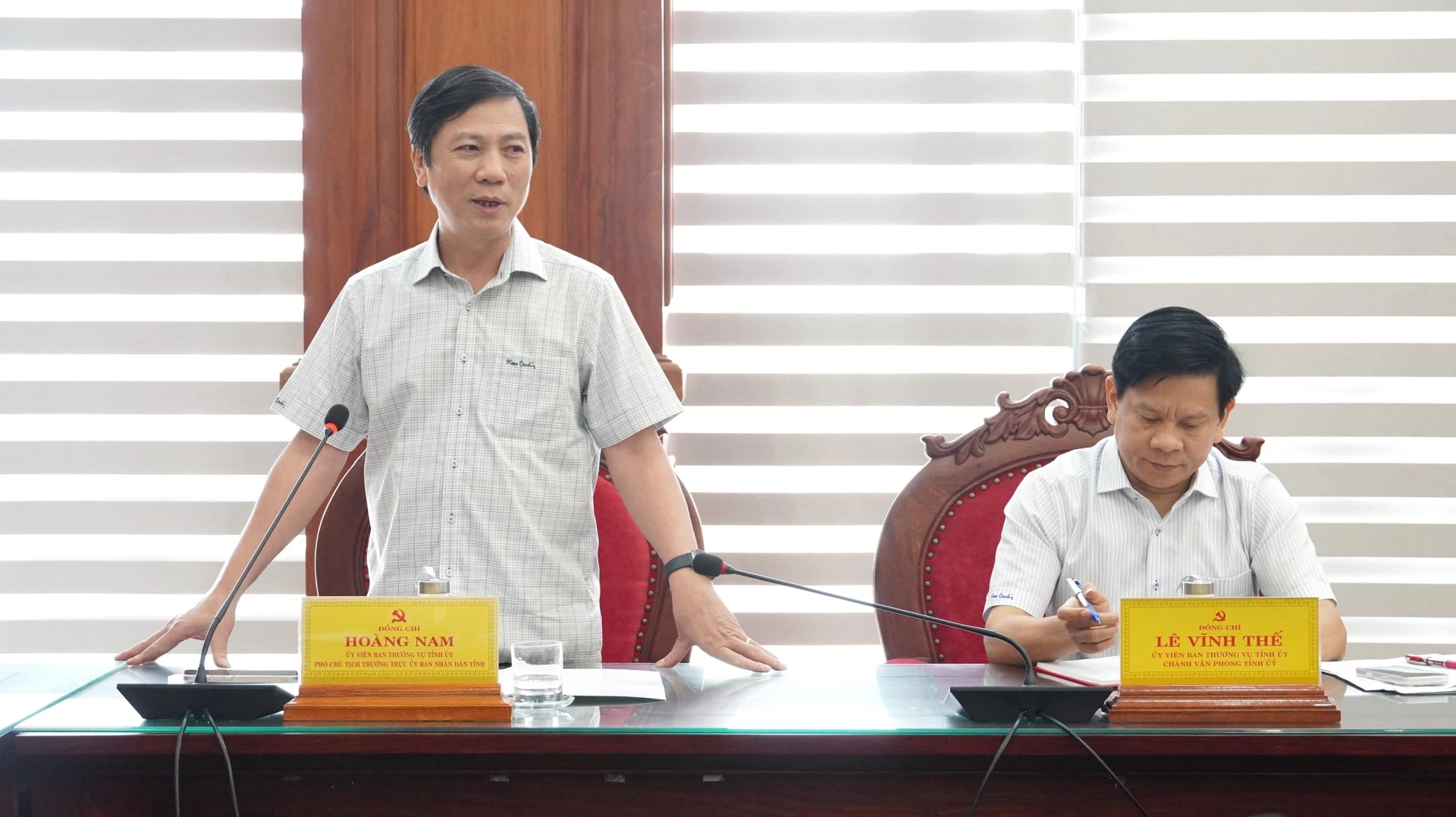 Đồng chí Hoàng Nam, Phó Chủ tịch UBND tỉnh phát biểu tại buổi làm việc - Ảnh: Q.V