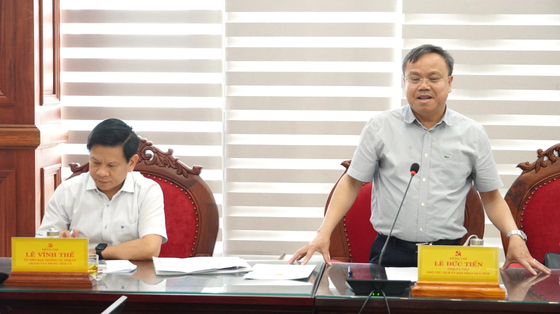 Đồng chí Lê Đức Tiến, Phó Chủ tịch UBND tỉnh phát biểu tại buổi làm việc - Ảnh: Q.V