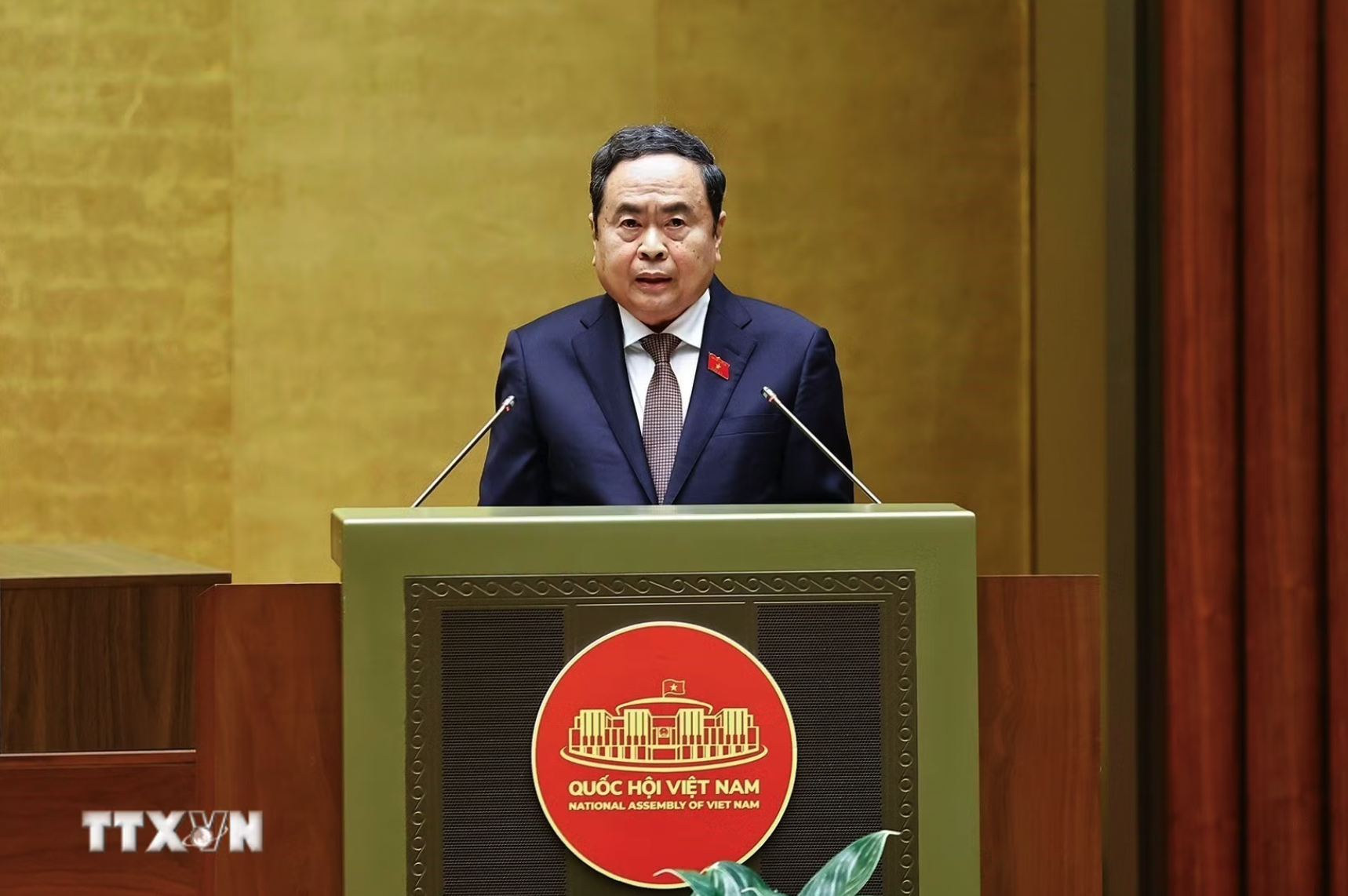 Chủ tịch Quốc hội Trần Thanh Mẫn phát biểu bế mạc kỳ họp. (Ảnh: Doãn Tấn/TTXVN)