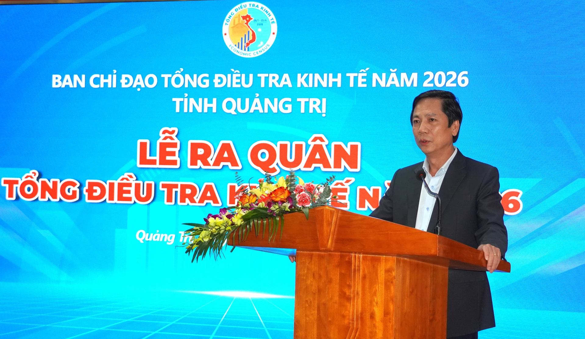 Đồng chí Hoàng Nam, Phó Chủ tịch Thường trực UBND tỉnh phát biểu chỉ đạo tại buổi lễ ra quân Tổng điều tra kinh tế năm 2026 - Ảnh: H.Tr