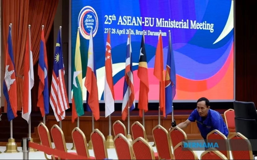 Công tác chuẩn bị cho Hội nghị Bộ trưởng Ngoại giao ASEAN-EU (AEMM) lần thứ 25 tại thủ đô Bandar Seri Begawan của Brunei Darussalam. (Nguồn: Bernama)