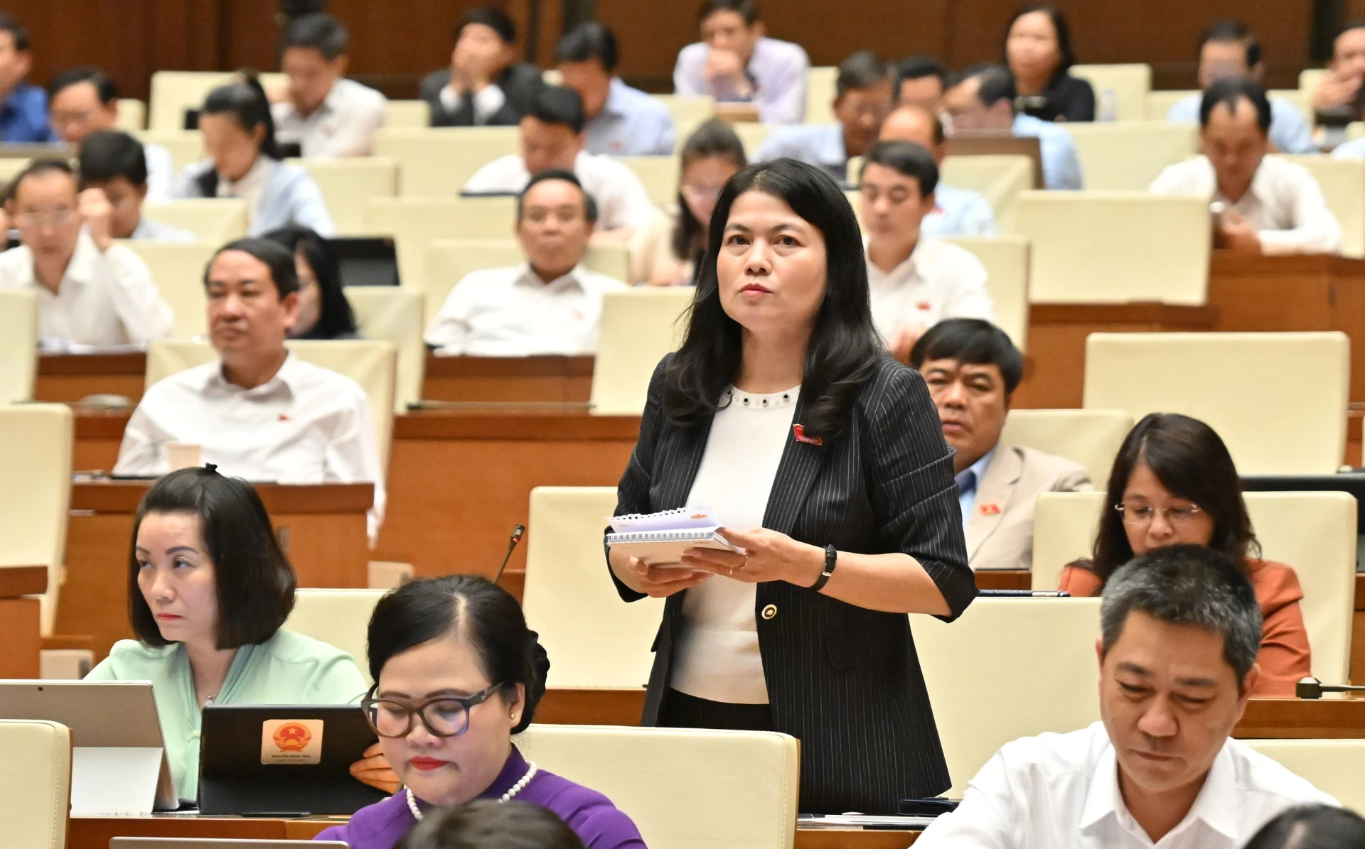 Đồng chí Ly Kiều Vân, Ủy viên Ban Thường vụ Tỉnh ủy, Trưởng ban Nội chính Tỉnh ủy thảo luận vềdự thảo Luật sửa đổi, bổ sung một số điều của Luật Công chứng - Ảnh: |CTV