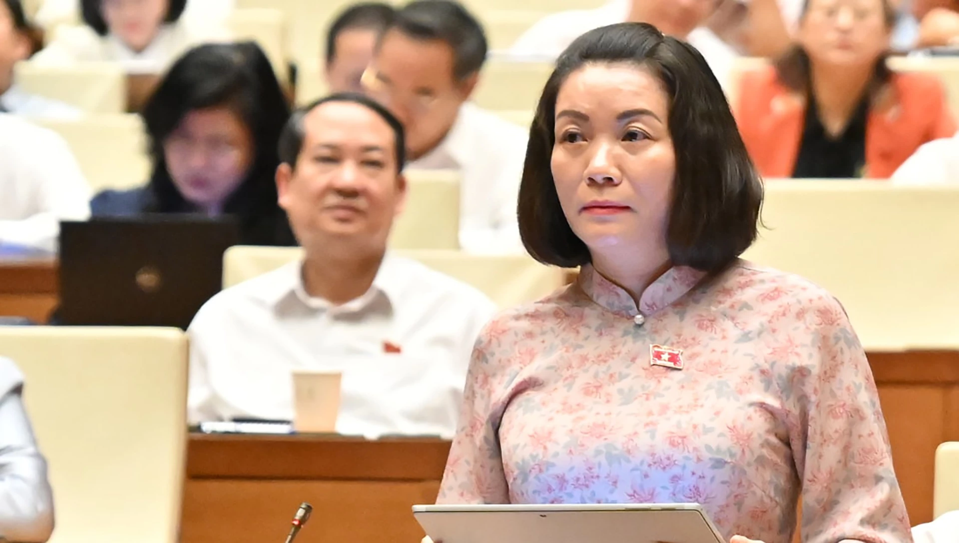 Đồng chí Nguyễn Minh Tâm, Tỉnh ủy viên, Phó Trưởng đoàn ĐBQH chuyên trách thảo luận vềDự án Luật Thủ đô (sửa đổi)