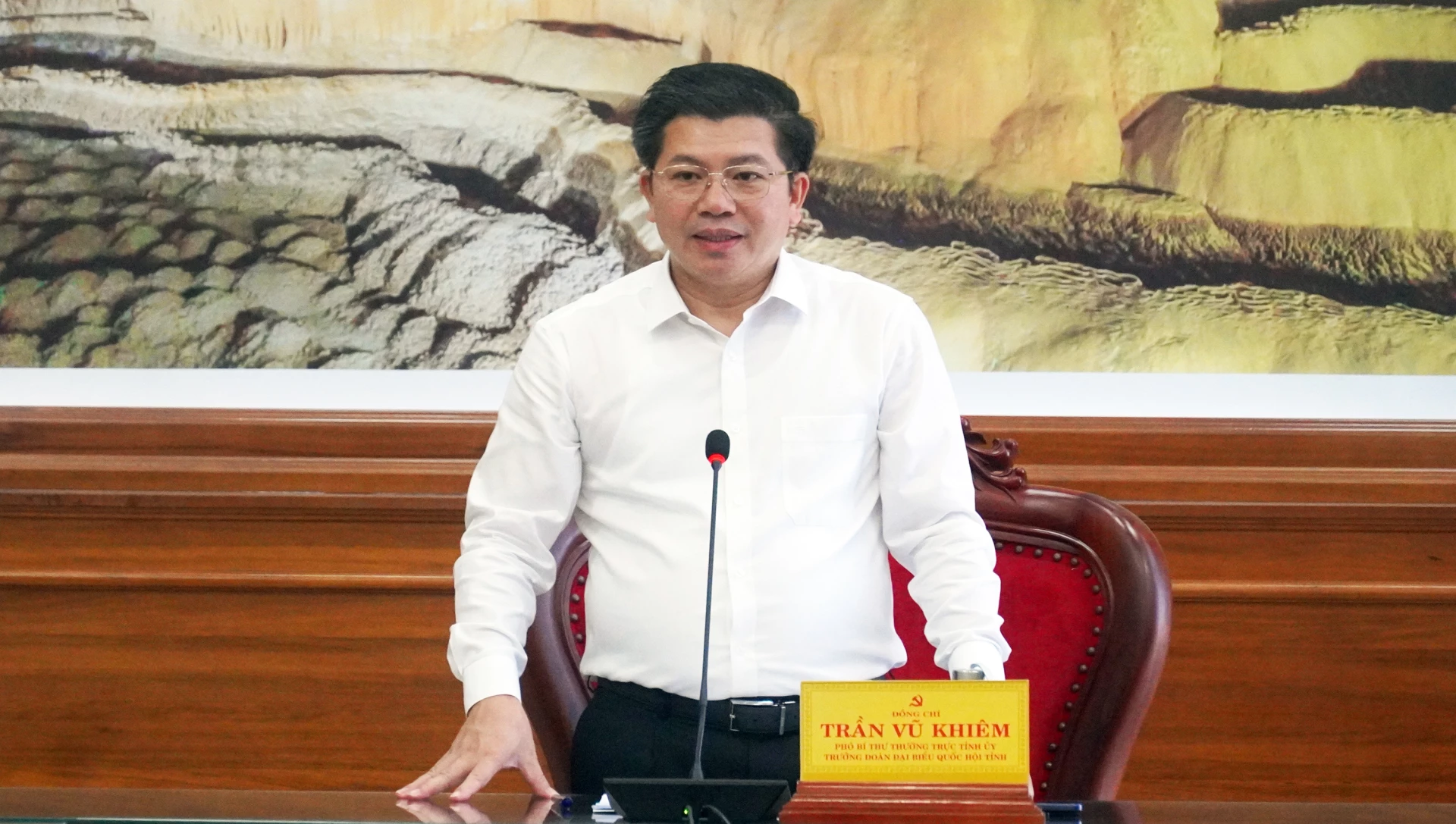 Đồng chí Trần Vũ Khiêm, Phó Bí thư Thường trực Tỉnh ủy, Trưởng Đoàn ĐBQH tỉnh phát biểu chỉ đạo tại hội nghị - Ảnh: N.M