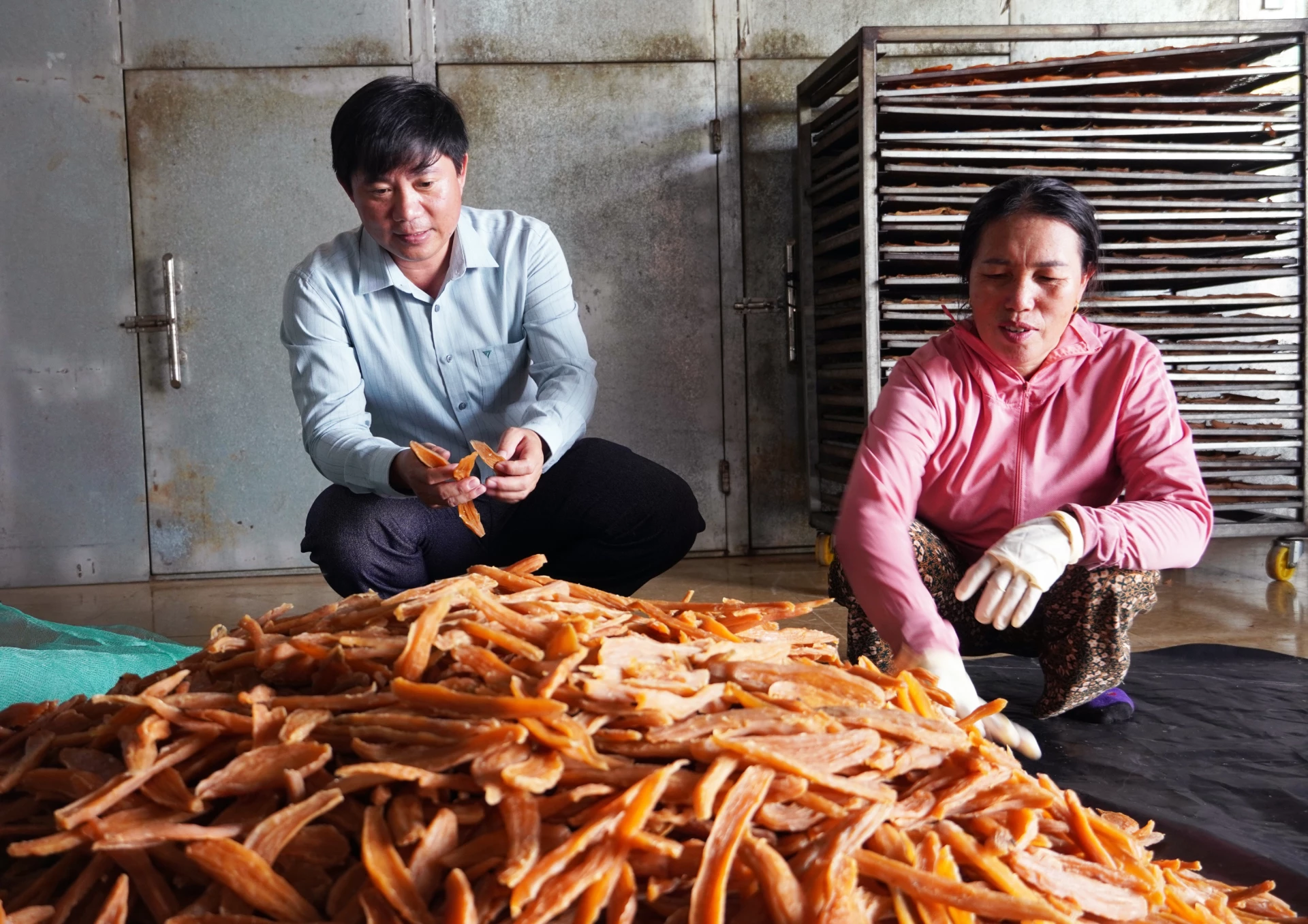 Mỗi năm, cơ sở sản xuất của ông Nguyễn Văn Tuấn, thôn Tân Định, bán ra thị trường hơn 15 tấn khoai deo thành phẩm - Ảnh: L.Chi