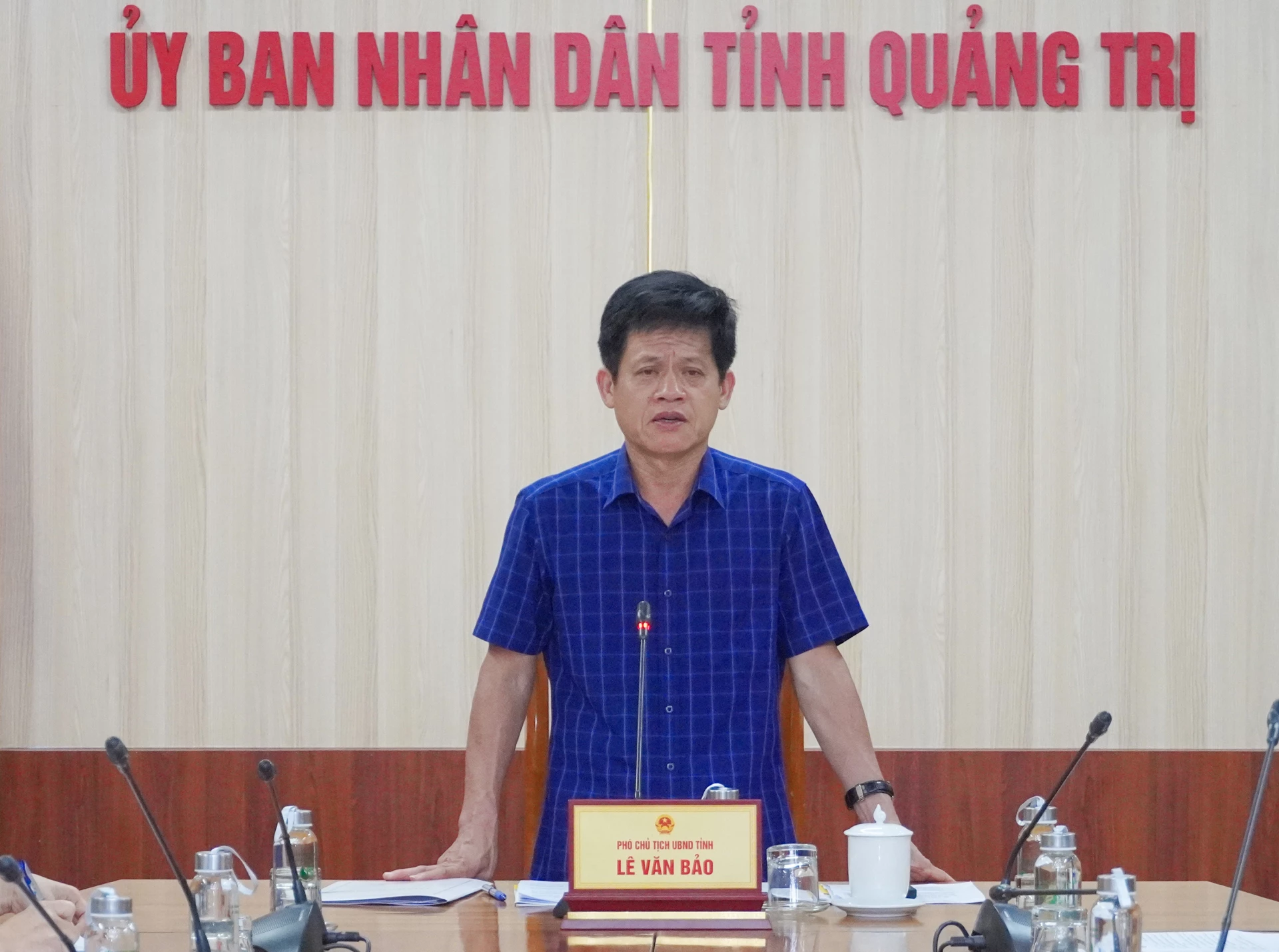 Đồng chí Lê Văn Bảo, Phó Chủ tịch UBND tỉnh, Trưởng BCĐ phát biểu tại cuộc cuộc họp - Ảnh: N.H