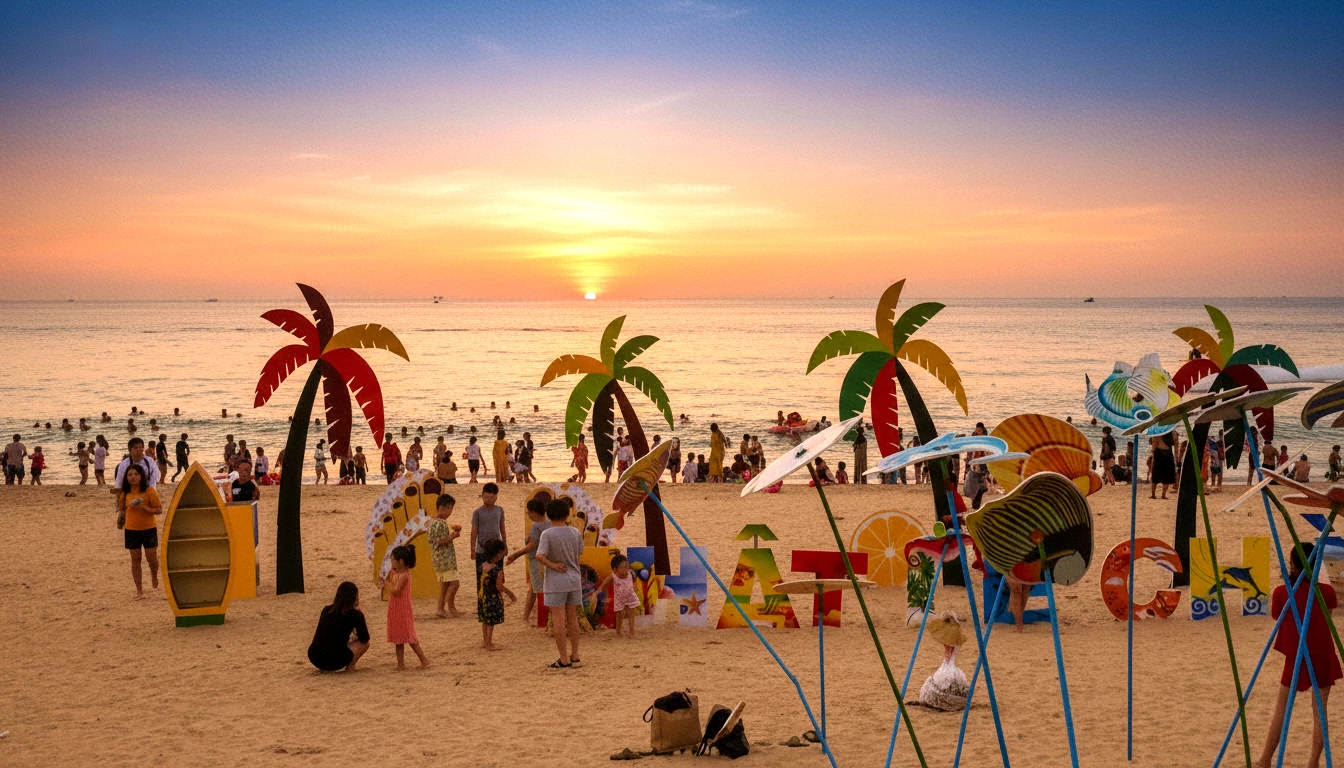 Không gian các bãi biển được trang trí với các các chủ đề, chủ điểm theo mùa - Ảnh: H.Tr