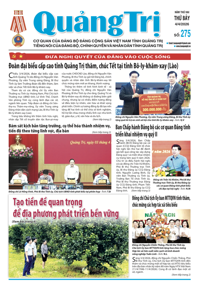 Báo Quảng Trị số 275- Ngày 04-4-2026
