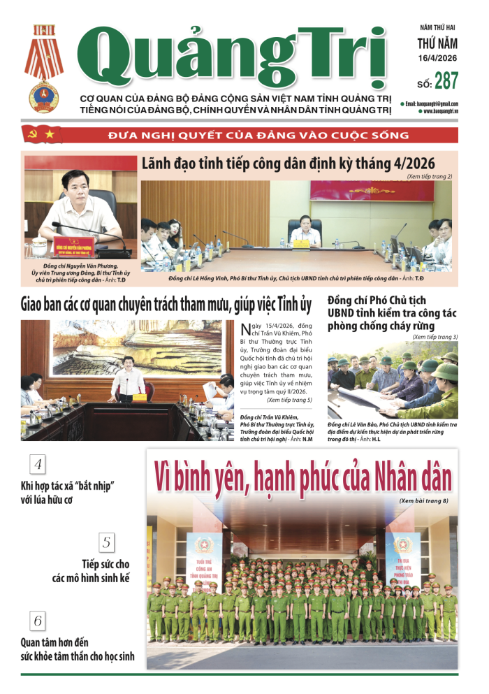 Báo Quảng Trị số 287- Ngày 16-4-2026
