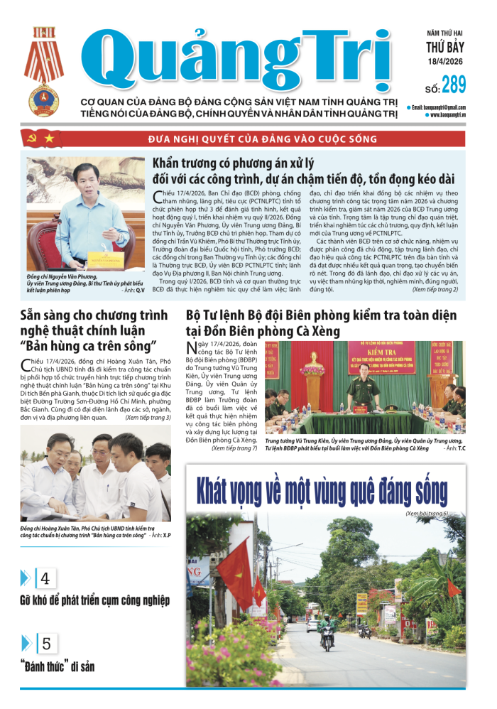 Báo Quảng Trị số 289- Ngày 18/4/2026