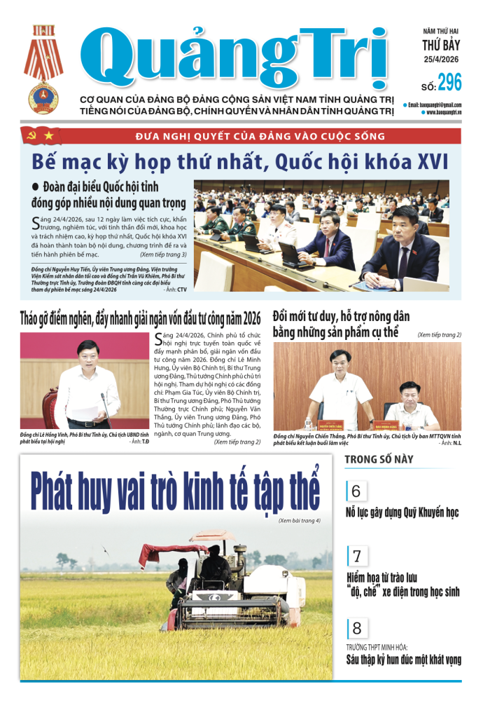Báo Quảng Trị số 296- Ngày 25/4/2026