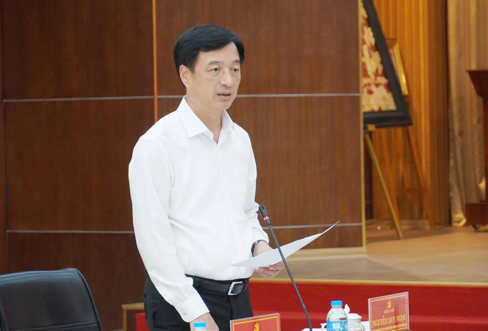 Đồng chí Nguyễn Duy Ngọc, Ủy viên Bộ Chính trị, Bí thư Trung ương Đảng, Trưởng Ban Tổ chức Trung ương phát biểu tại buổi làm việc - Ảnh: X.P